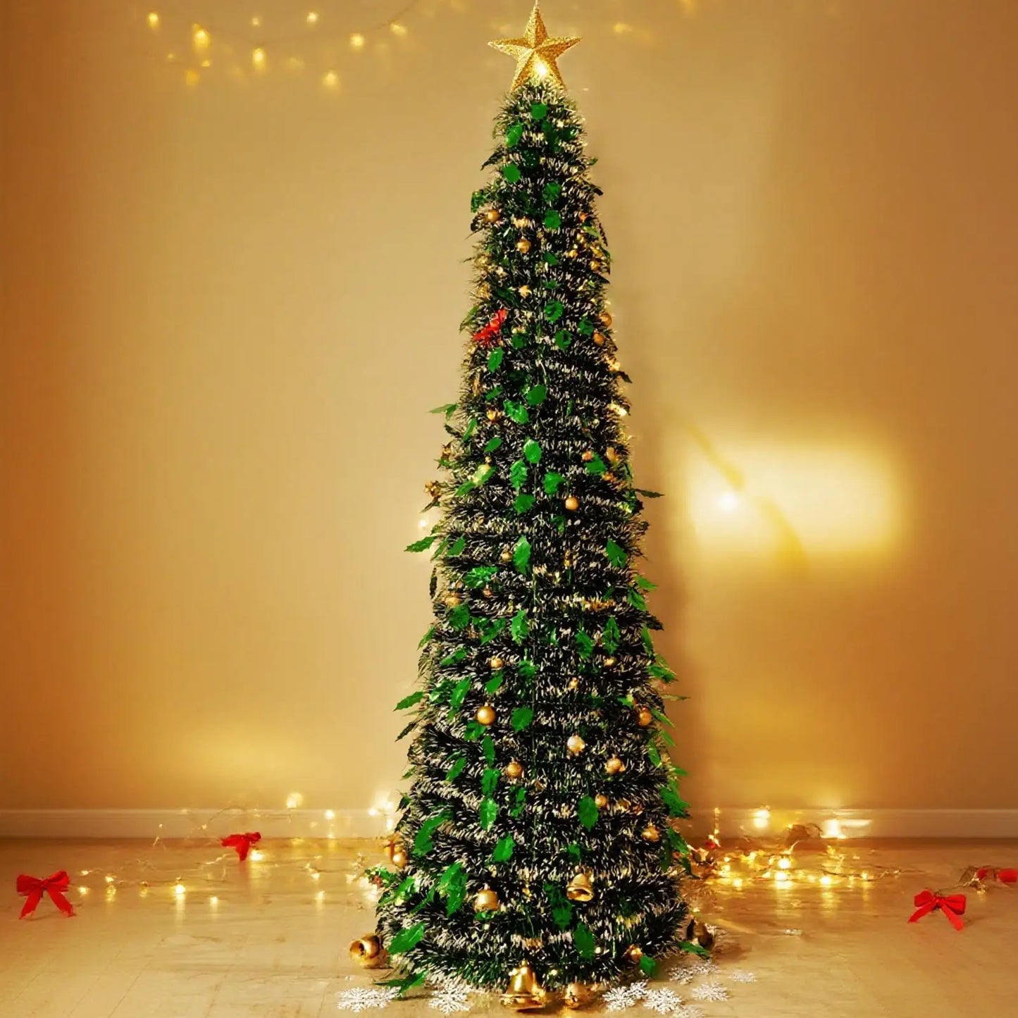 5ft Foldable Christmas Tree – Faux Festival Tree for Winter Holiday Season Indoor Home Decoration