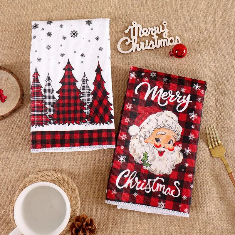 2pcs Christmas Kitchen Towels – Merry Christmas Santa Claus Dish Towels for Holiday Home & Party Decoration 2025–2026