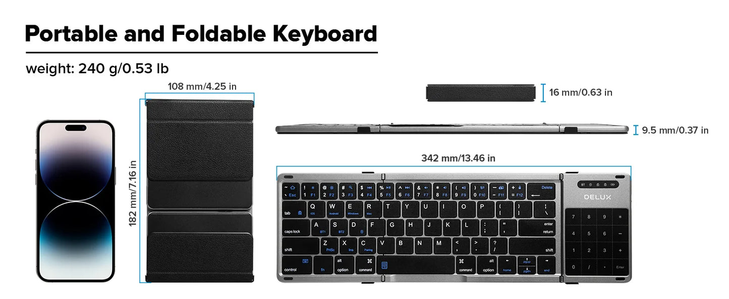 2 in 1 Touchpad Bluetooth Foldable Keyboard