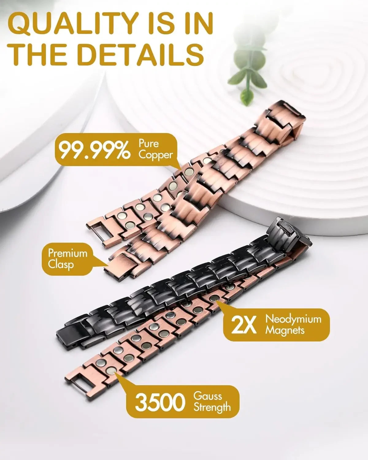 ARADOO 99.9% Pure Copper Magnetic Bracelet – Double-Row Strong Magnet Therapy Cuff for Pain Relief & Circulation