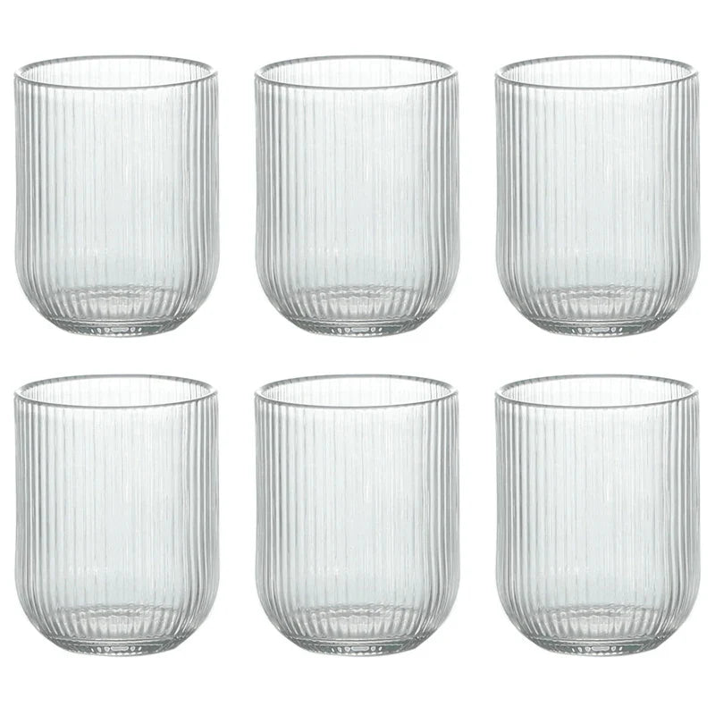 Set of 6 Luxury Ripple Drinking Glasses - Clear, Sage & Blush