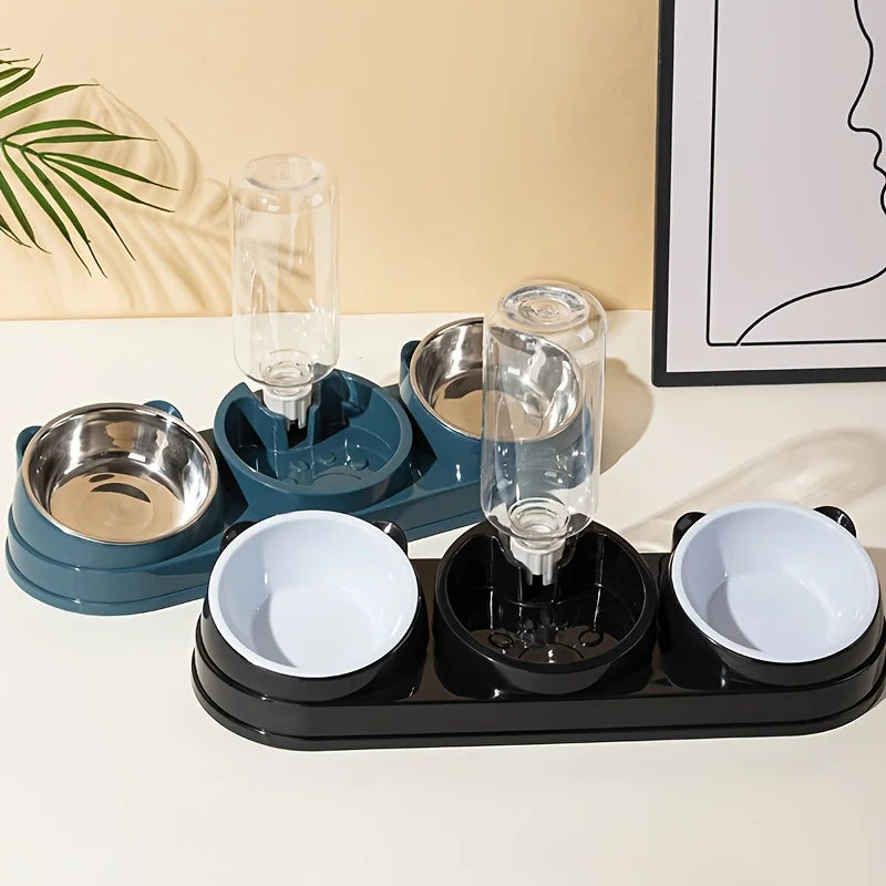 3-in-1 Cat Feeder – Raised Pet Bowl Set with Automatic Water Bottle for Cats & Small Dogs