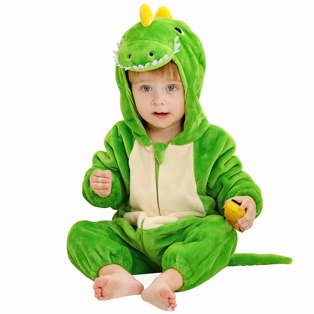 Cartoon Baby Romper – Flannel Hooded Jumpsuit Costume for Toddlers & Infants (Unisex)