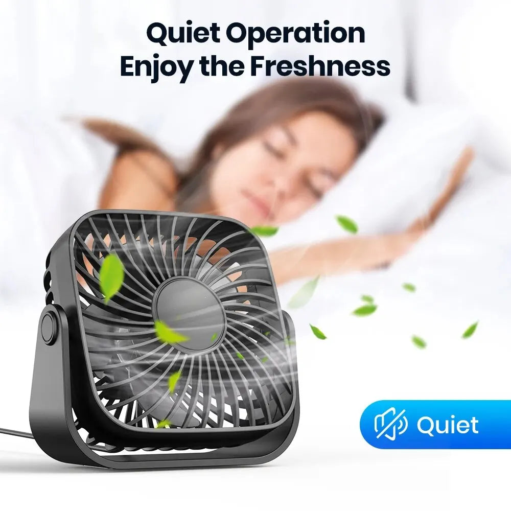 TOPK 4-Inch USB Mini Fan – Portable Quiet Desk Fan with 3 Speeds & 360° Adjustment