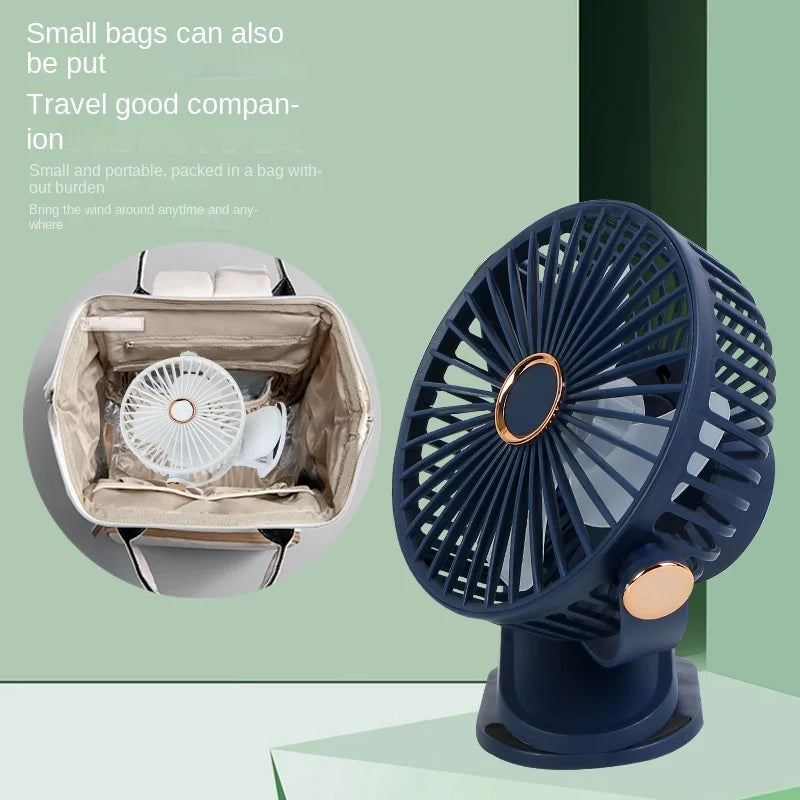 Clip-on Table Fan – Portable USB Rechargeable Desk Fan with 720° Rotation & 5 Speeds