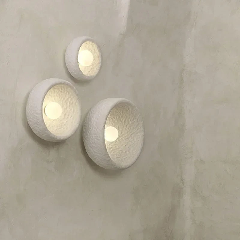 Deep White Minimalist Natural Round Japandi Inspired Wall Sconce - 3 Sizes