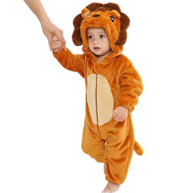 Cartoon Baby Romper – Flannel Hooded Jumpsuit Costume for Toddlers & Infants (Unisex)