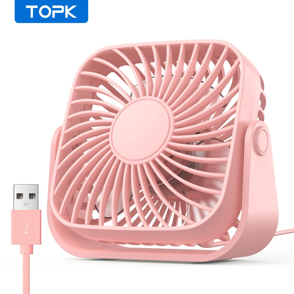 TOPK 4-Inch USB Mini Fan – Portable Quiet Desk Fan with 3 Speeds & 360° Adjustment