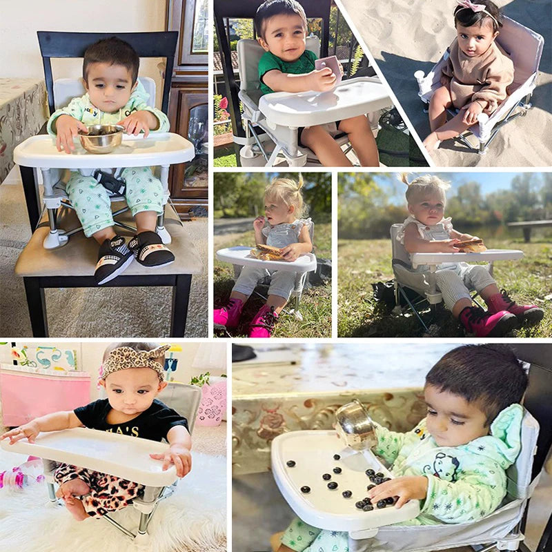 Portable Baby Booster Seat – Folding Travel Dining Chair with Feeding Tray for Kids