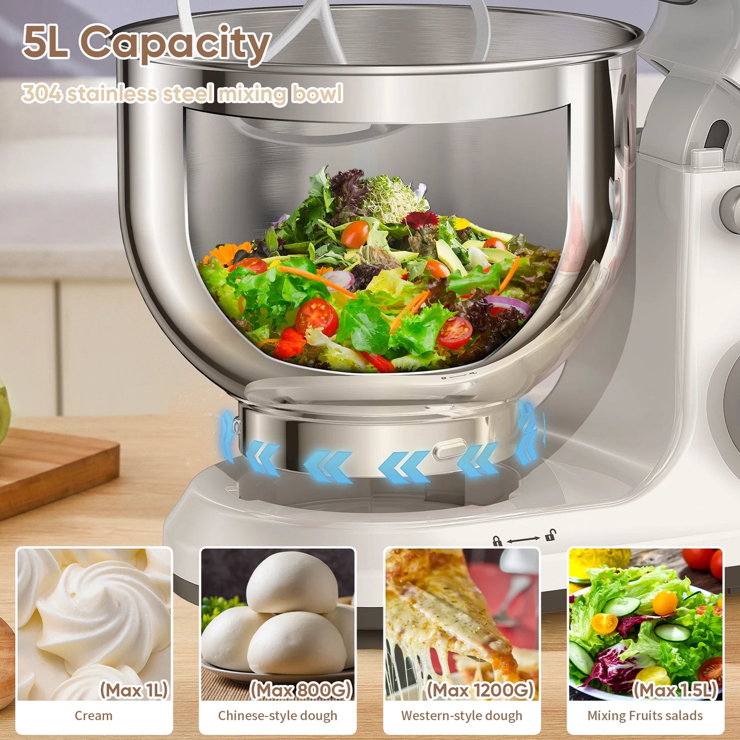 BioloMix 1200W Stand Mixer – 11-Speed Electric Kitchen Food Mixer with OLED Screen, Dough Hook & Whisk