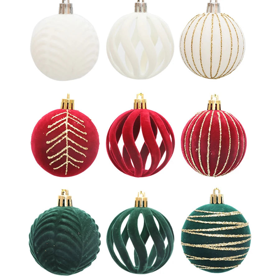 Velvet Christmas Tree Ornaments – 6/12pcs 6cm Flocked Ball Set, Shatterproof Holiday Decorations for Home & Party