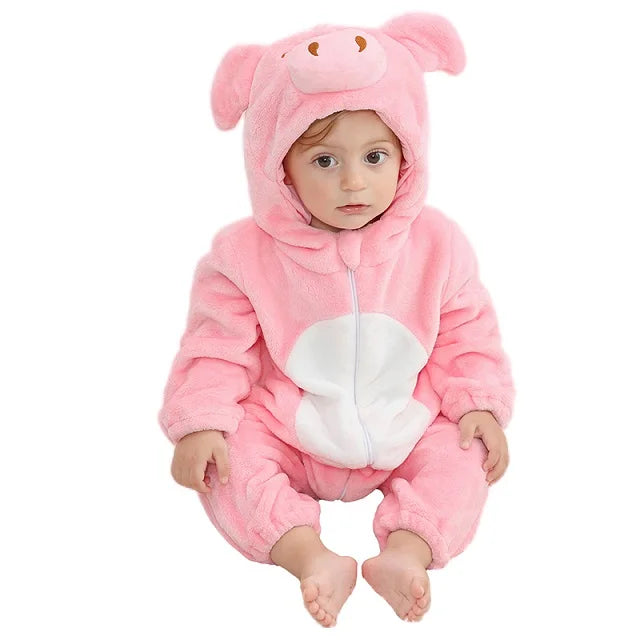 Cartoon Baby Romper – Flannel Hooded Jumpsuit Costume for Toddlers & Infants (Unisex)
