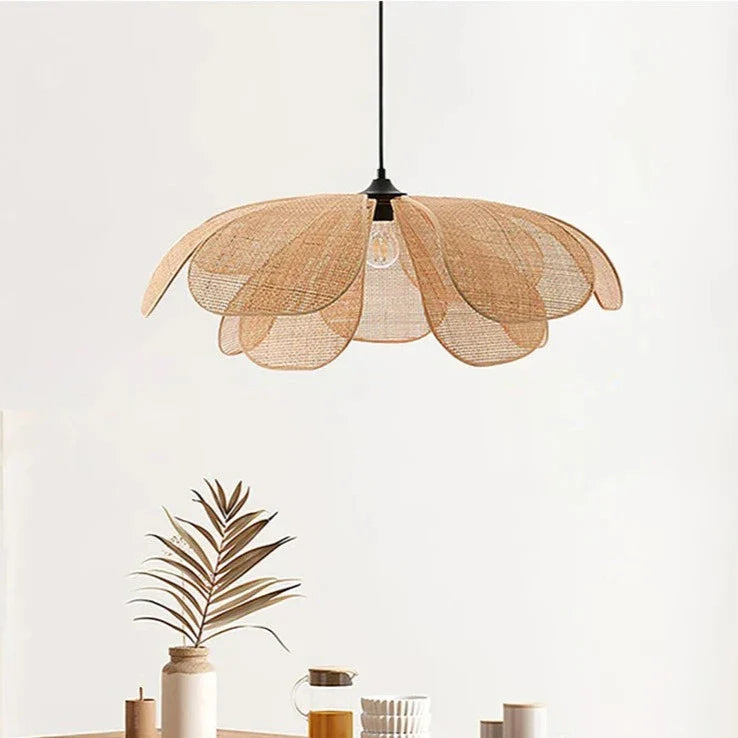 Natural Wabi Sabi Petal Japanese Wicker Pendant Ceiling Light