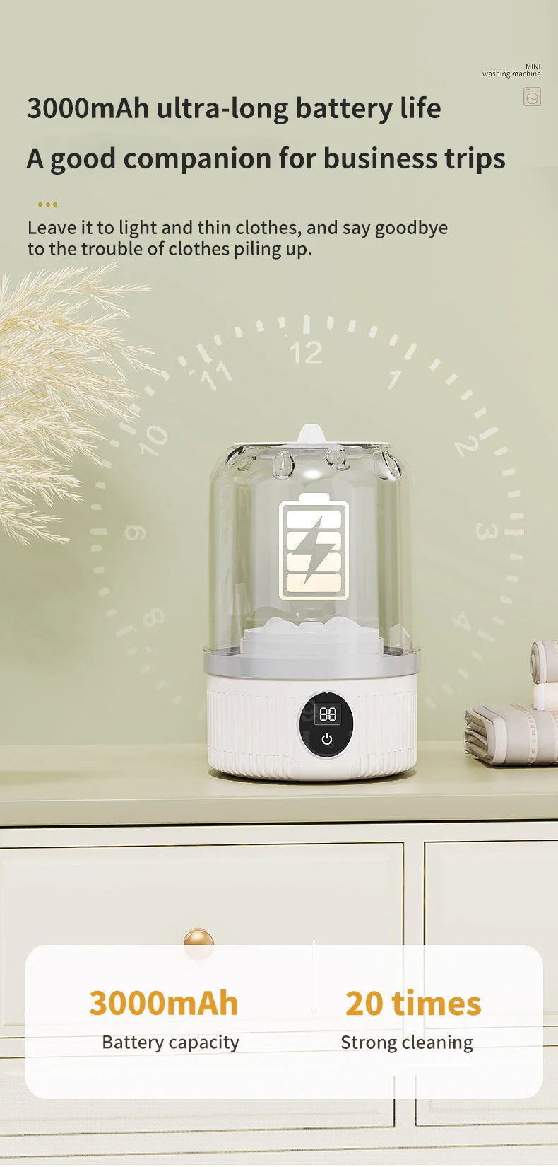 Wireless Mini Washing Machine – 1L Portable Underwear & Socks Cleaner with Dehydration Function