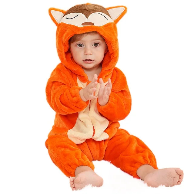 Cartoon Baby Romper – Flannel Hooded Jumpsuit Costume for Toddlers & Infants (Unisex)