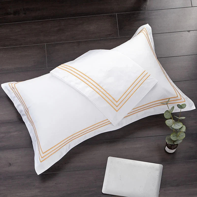 Set of 2 Premium Egyptian Cotton Symons Oxford Pillowcases - Black, Blue, Grey & Yellow