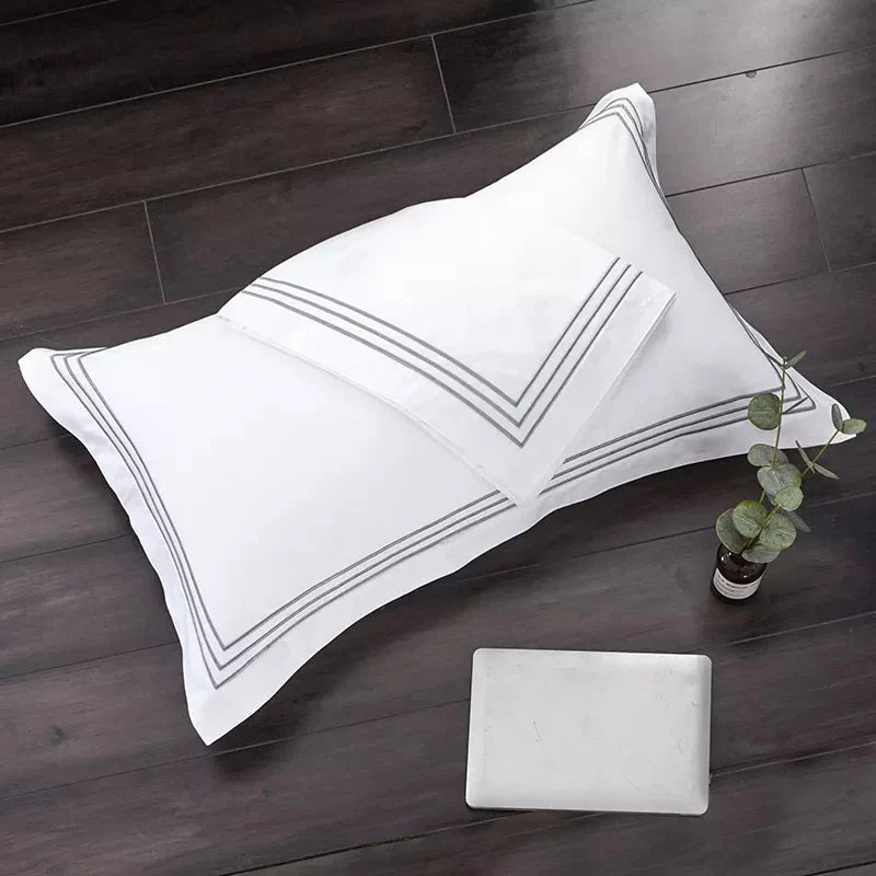 Set of 2 Premium Egyptian Cotton Symons Oxford Pillowcases - Black, Blue, Grey & Yellow