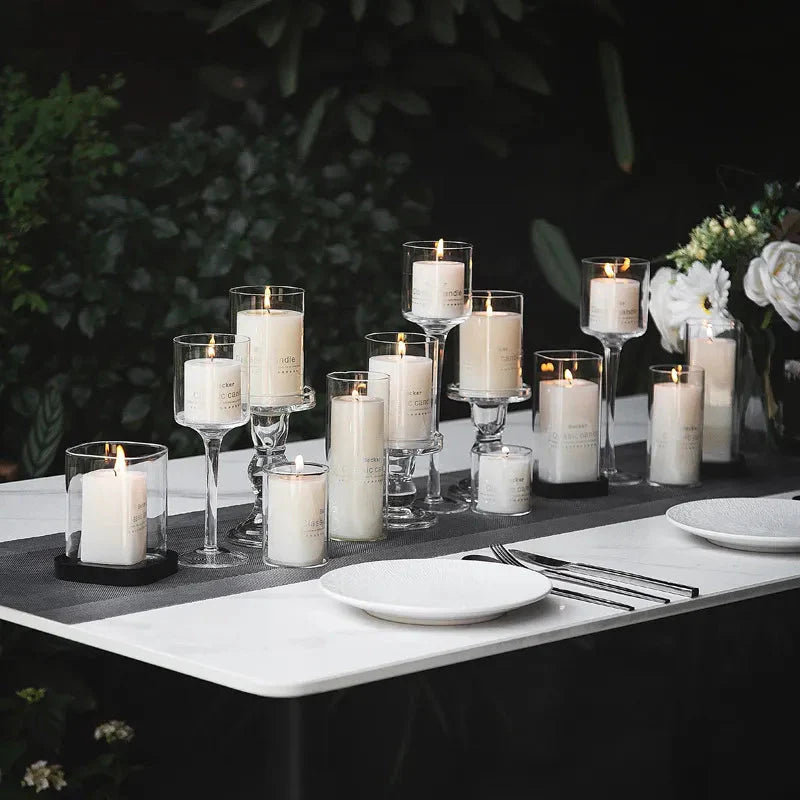 Set of 3 Clear Glass Pillar Candleholders