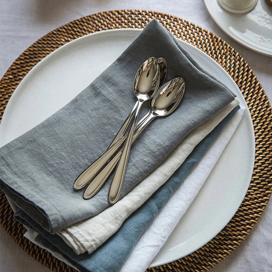 Set of 4 Large Traditional 100% Pure Linen Napkins - White, Beige, Blue, Grey & Brown