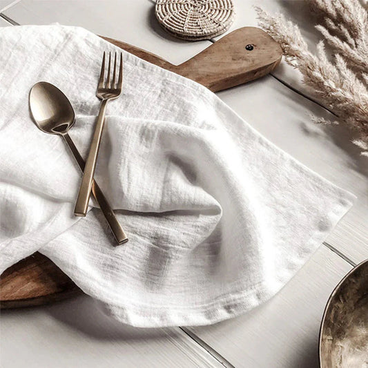 Set of 4 Large Traditional 100% Pure Linen Napkins - White, Beige, Blue, Grey & Brown