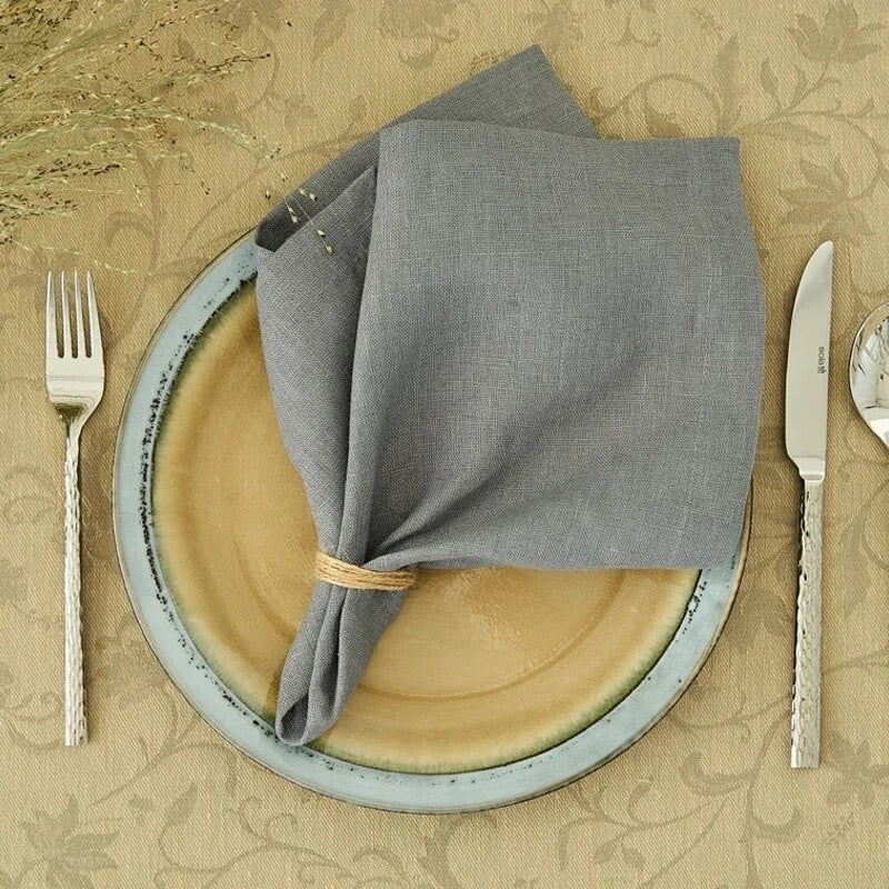 Set of 4 Large Traditional 100% Pure Linen Napkins - White, Beige, Blue, Grey & Brown