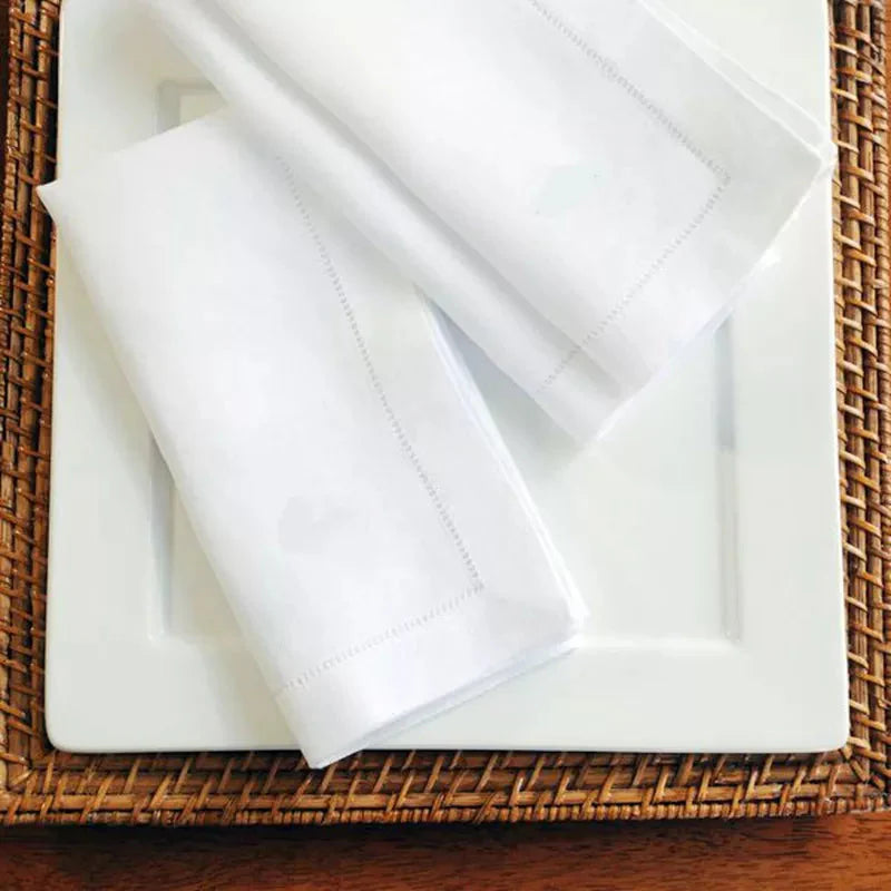 Set of 6 Hemstitch Cotton & Linen Napkins & Table Placemats - White & Khaki