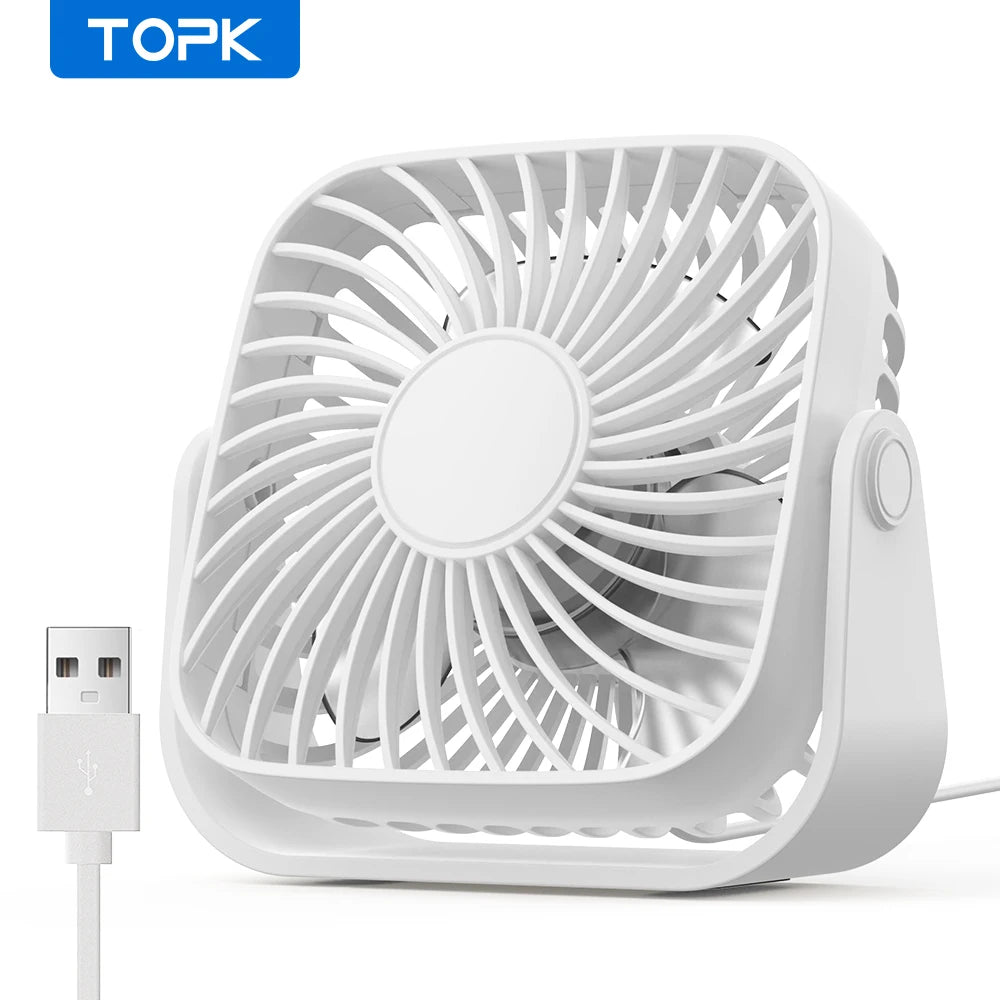 TOPK 4-Inch USB Mini Fan – Portable Quiet Desk Fan with 3 Speeds & 360° Adjustment