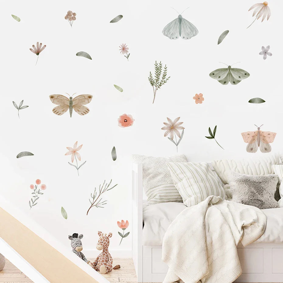 Playful Watercolour Wonders Wall Stickers: Hand Drawn Butterflies & Flowers