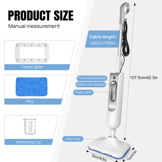 12-in-1 Electric Steam Mop – 5000W Floor & Handheld Steam Cleaner with 120° Rotating Head (400ml Tank)