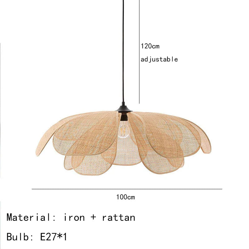 Natural Wabi Sabi Petal Japanese Wicker Pendant Ceiling Light