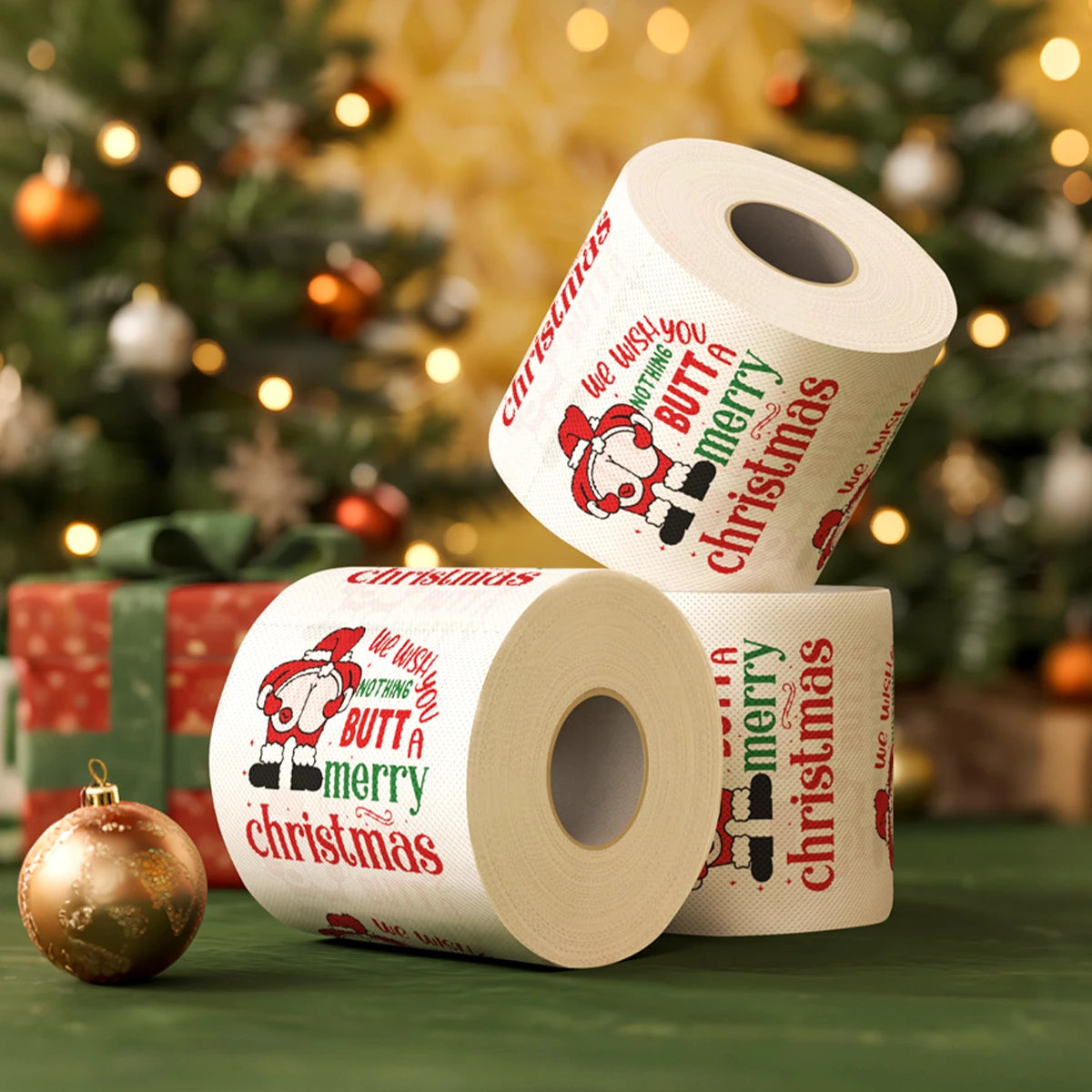 Christmas Toilet Paper Roll – Funny Merry Christmas & Happy 2026 New Year Tissue for Holiday Bathroom Décor