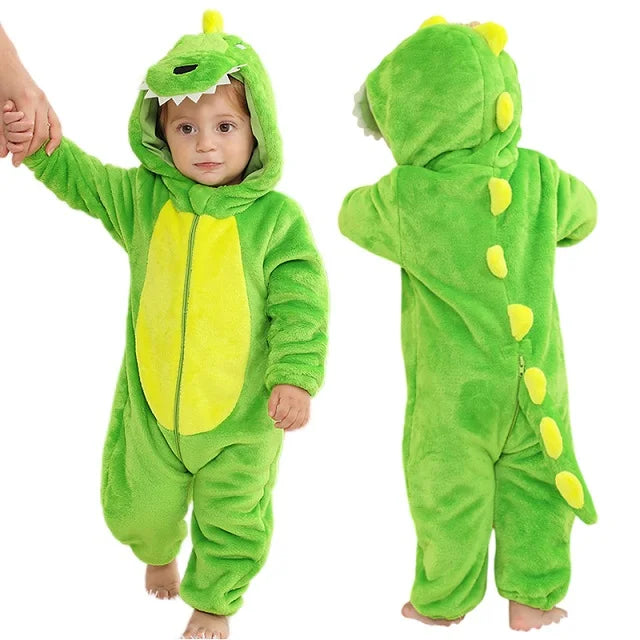 Cartoon Baby Romper – Flannel Hooded Jumpsuit Costume for Toddlers & Infants (Unisex)