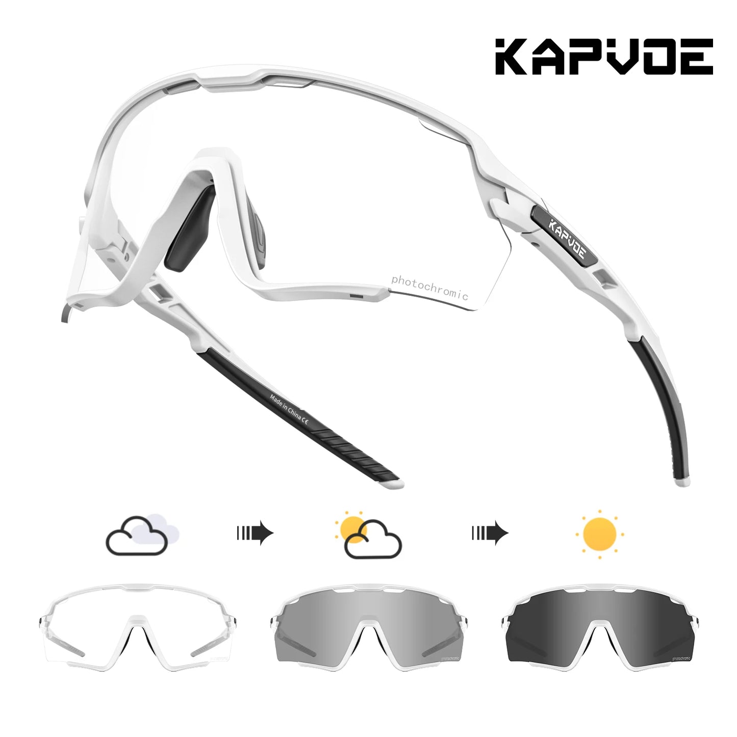 Kapvoe Photochromic Cycling Glasses – Silver Lens Sports Sunglasses for Men & Women