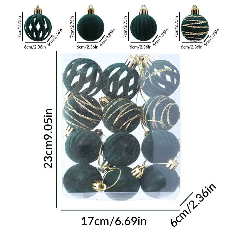 Velvet Christmas Tree Ornaments – 6/12pcs 6cm Flocked Ball Set, Shatterproof Holiday Decorations for Home & Party