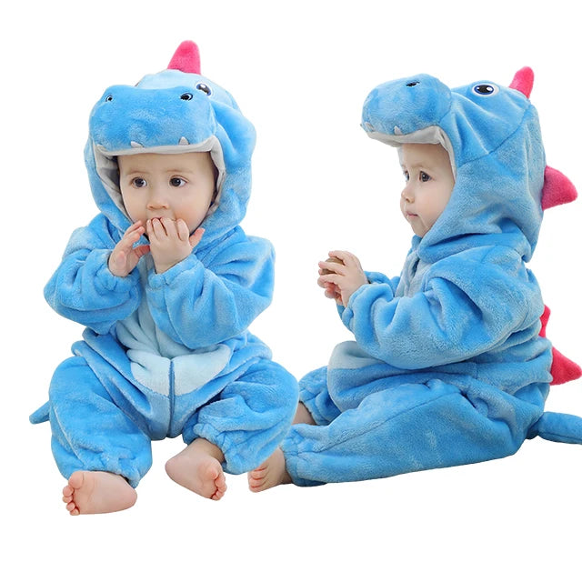 Cartoon Baby Romper – Flannel Hooded Jumpsuit Costume for Toddlers & Infants (Unisex)