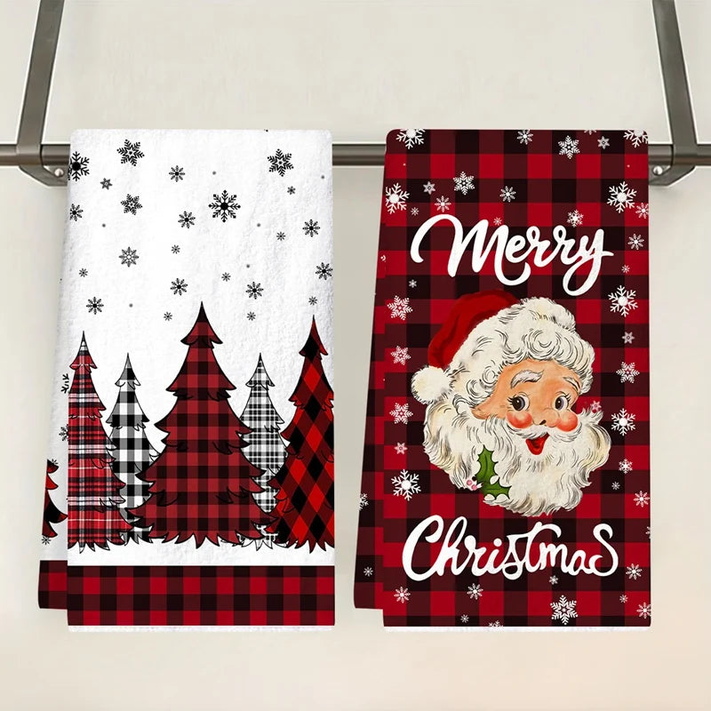 2pcs Christmas Kitchen Towels – Merry Christmas Santa Claus Dish Towels for Holiday Home & Party Decoration 2025–2026
