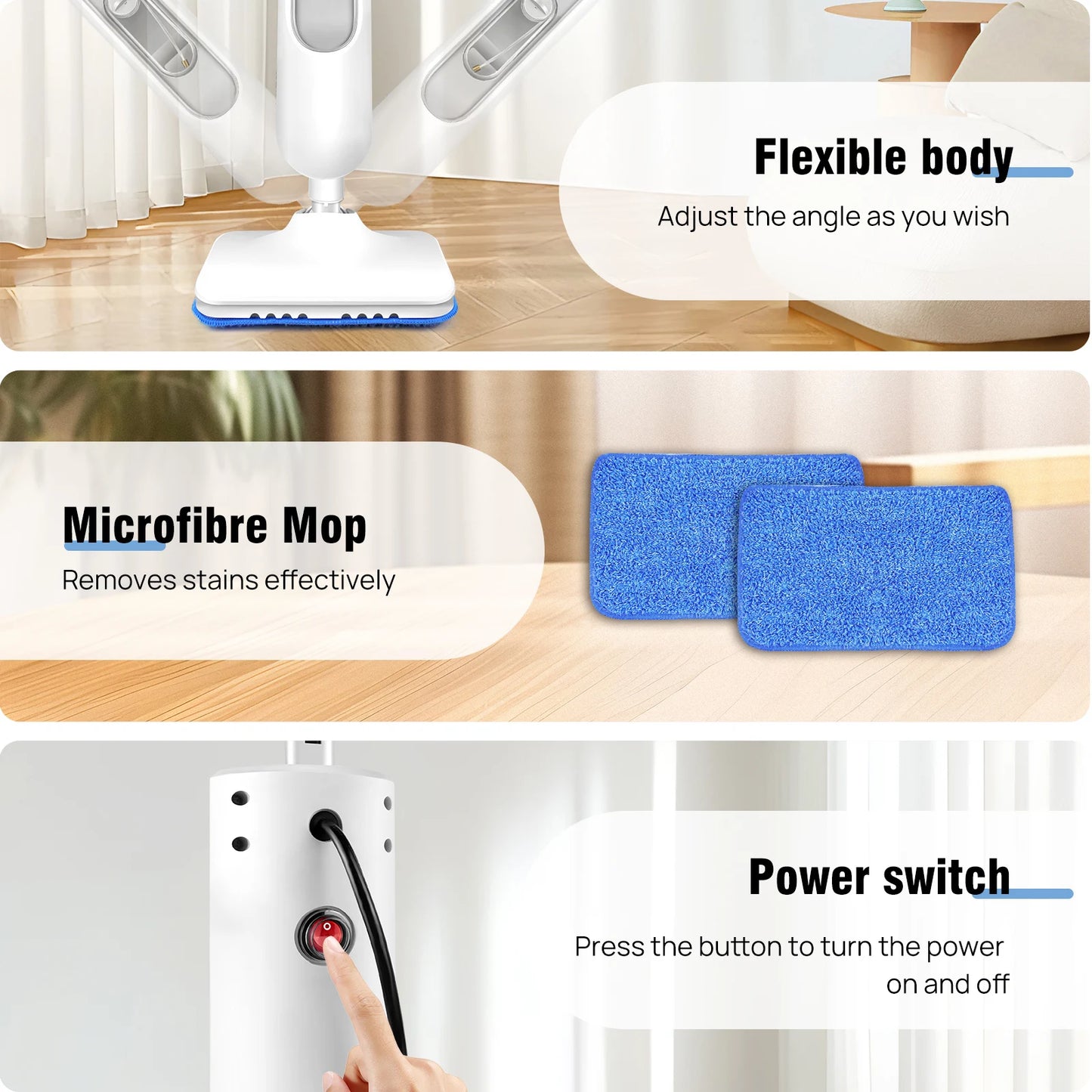 12-in-1 Electric Steam Mop – 5000W Floor & Handheld Steam Cleaner with 120° Rotating Head (400ml Tank)