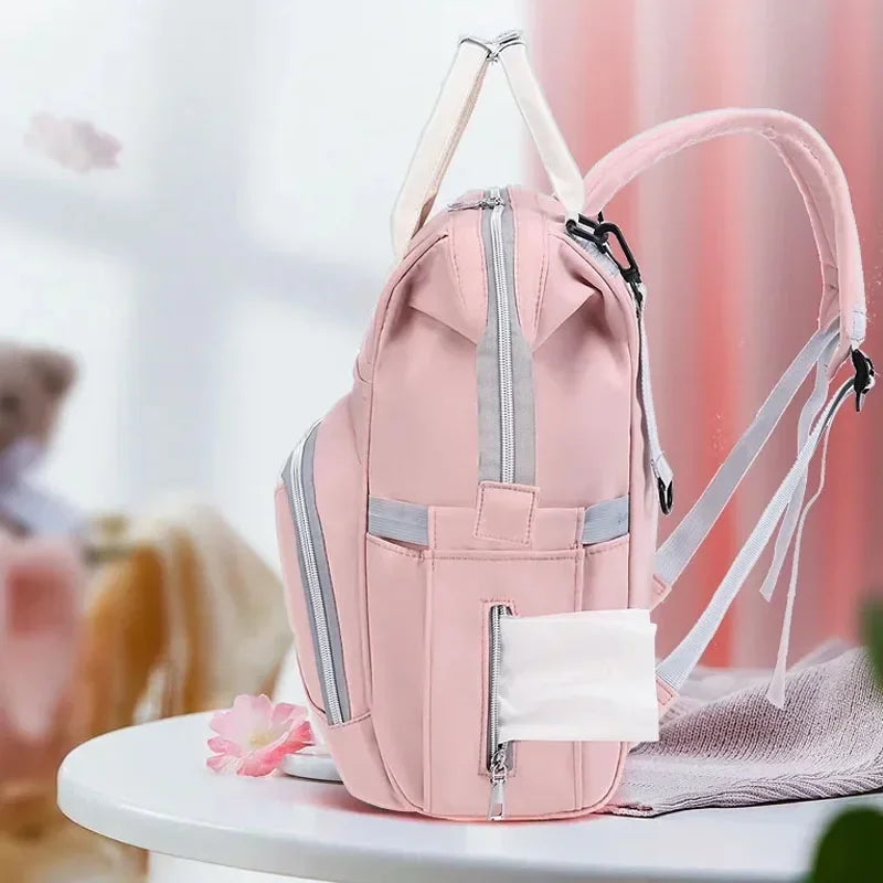 Large Capacity Mommy Diaper Bag – Fashion Baby Stroller Backpack with Changing Mat & Wet/Dry Compartments