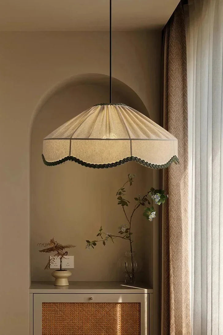 Modern Wabi Sabi Handmade Pendant Light with Green Scalloped Stitching - 3 Sizes