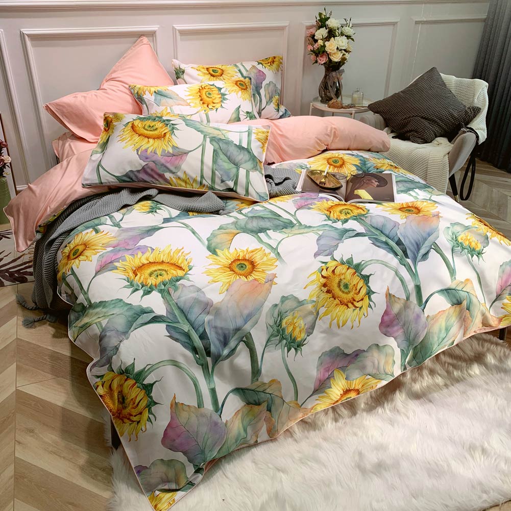Dainty Sunflower Duvet Cover Set (Long-Staple Sateen Cotton)