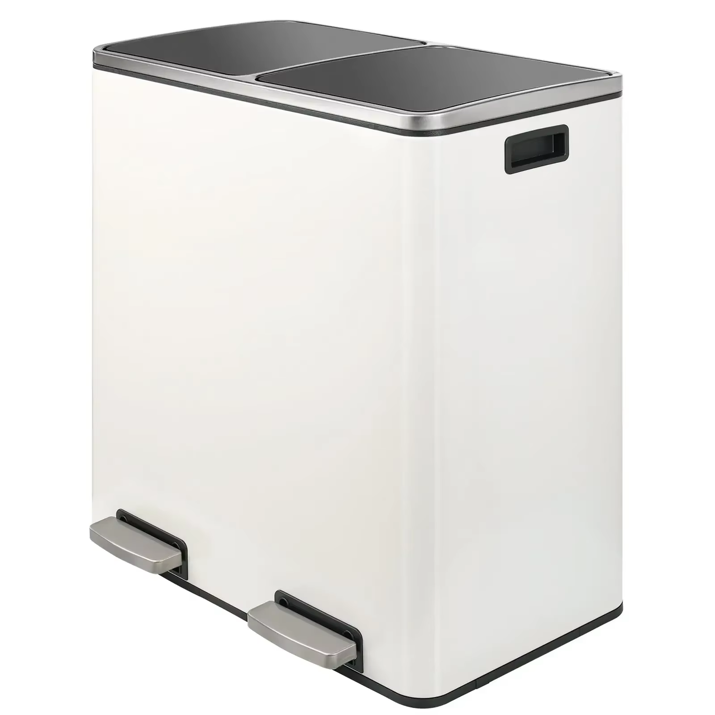 Sleek Brushed Stainless Steel 60L Dual Compartment Hands-Free Recycling Trash Can with Soft-Close Lid - Perfect for Your Kitchen!