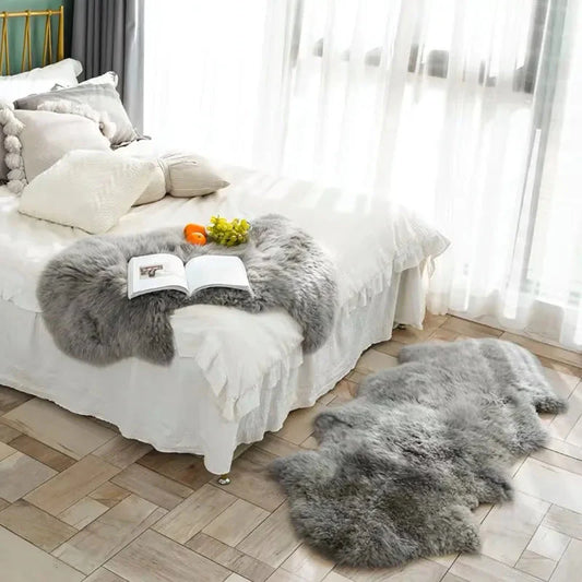 Soft & Fluffy Plush Faux Fur Sheepskin Long Pile Rug - White, Grey & Mink Brown