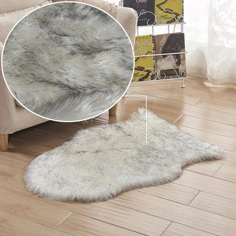 Soft & Fluffy Plush Faux Fur Sheepskin Long Pile Rug - White, Grey & Mink Brown