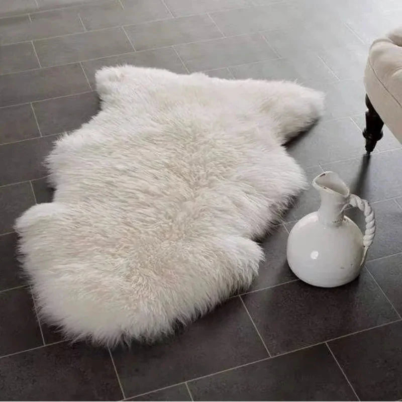 Soft & Fluffy Plush Faux Fur Sheepskin Long Pile Rug - White, Grey & Mink Brown