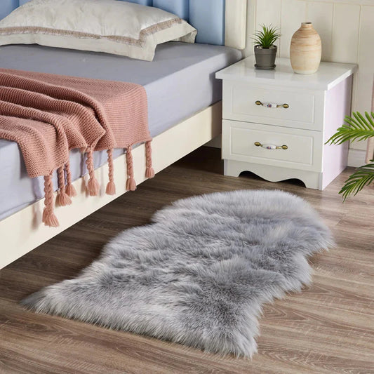 Soft & Fluffy Plush Faux Fur Sheepskin Long Pile Rug - White, Grey & Mink Brown