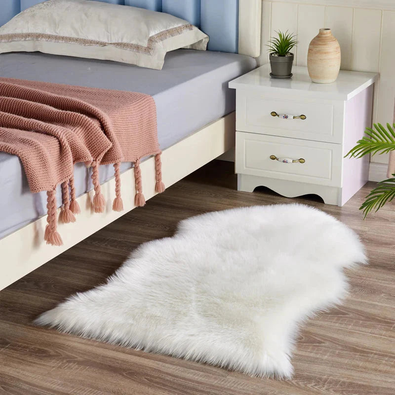 Soft & Fluffy Plush Faux Fur Sheepskin Long Pile Rug - White, Grey & Mink Brown