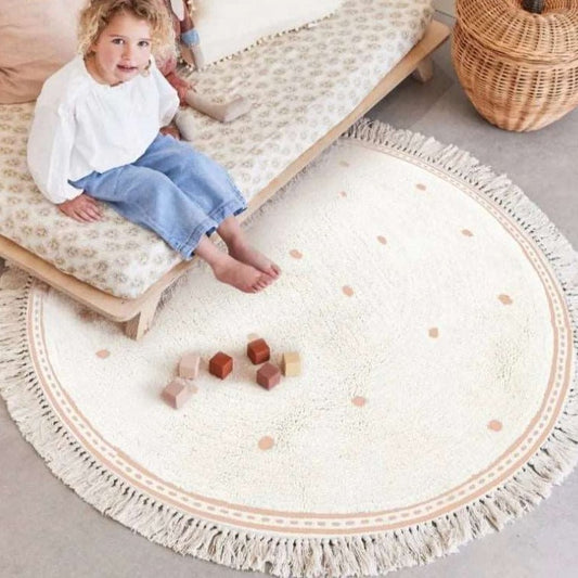 Soft White Playmat For Children's Room with Dot & Tassel Detail - 3 Colours