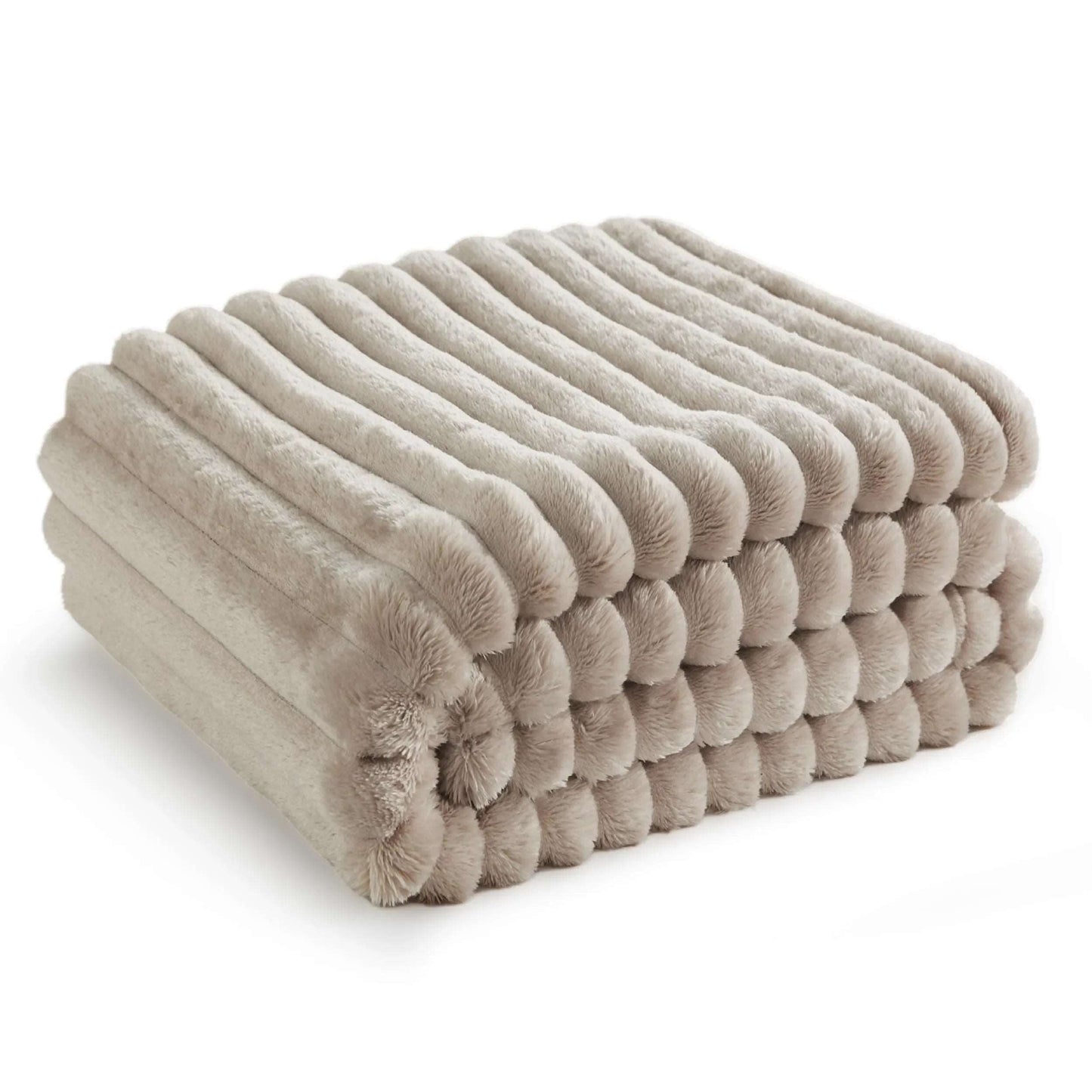 Super Soft Fluffy Faux Rabbit Throw - Off White, Beige & Grey