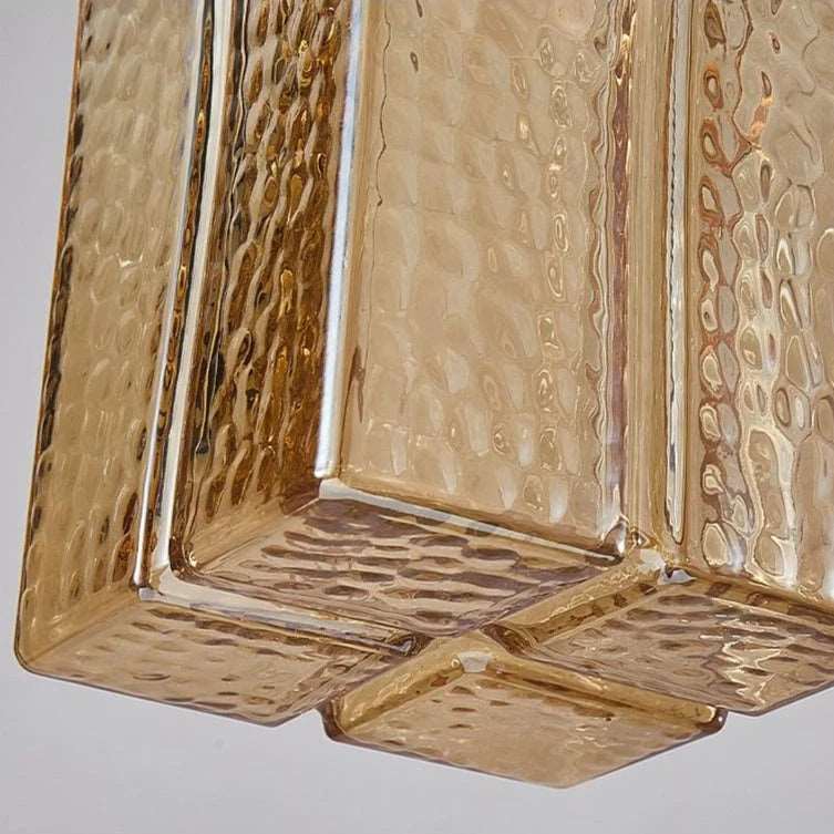 Traditional Hammered Square Glass Hanging Pendant Light - Clear & Amber