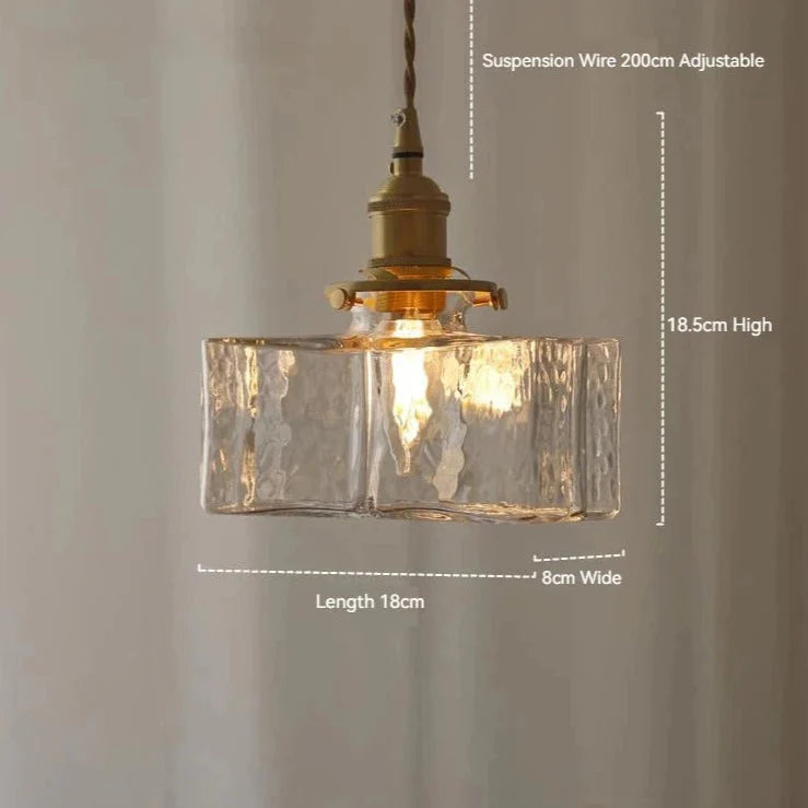 Traditional Hammered Square Glass Hanging Pendant Light - Clear & Amber
